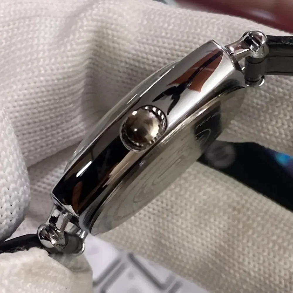 Vintage 1978 Roamer Manual Mens Silver Watch W/Leather Strap & Black accents